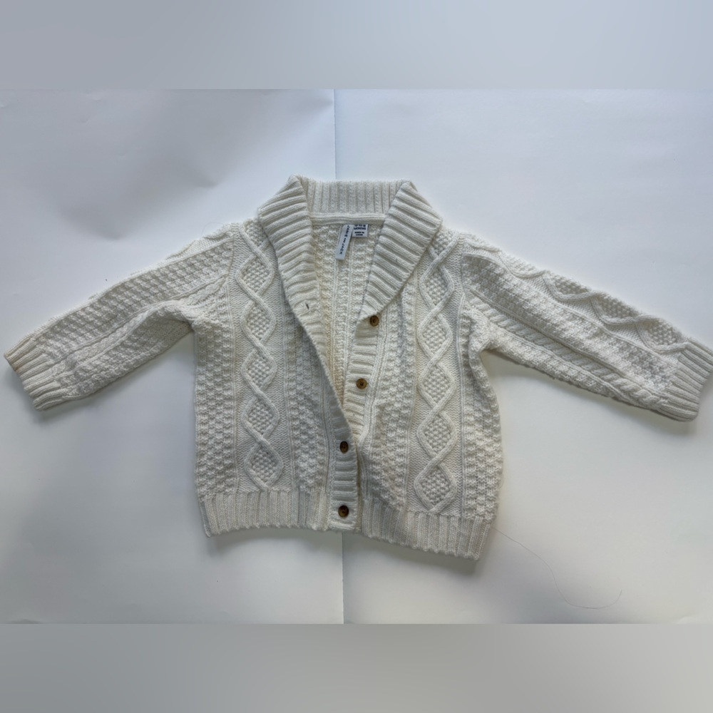 Kids White Cable Knit Sweater